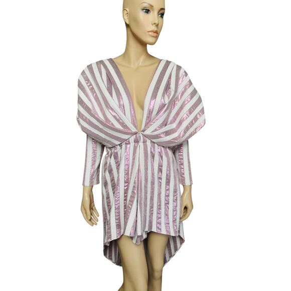 Tete by Odette Asymmetrical Puffy Long Sleeves Size 36 US 4 Deep V Neckline